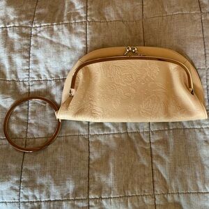 Elegant Eileen West Cream Leather wristlet /Clutch with Gold Accents